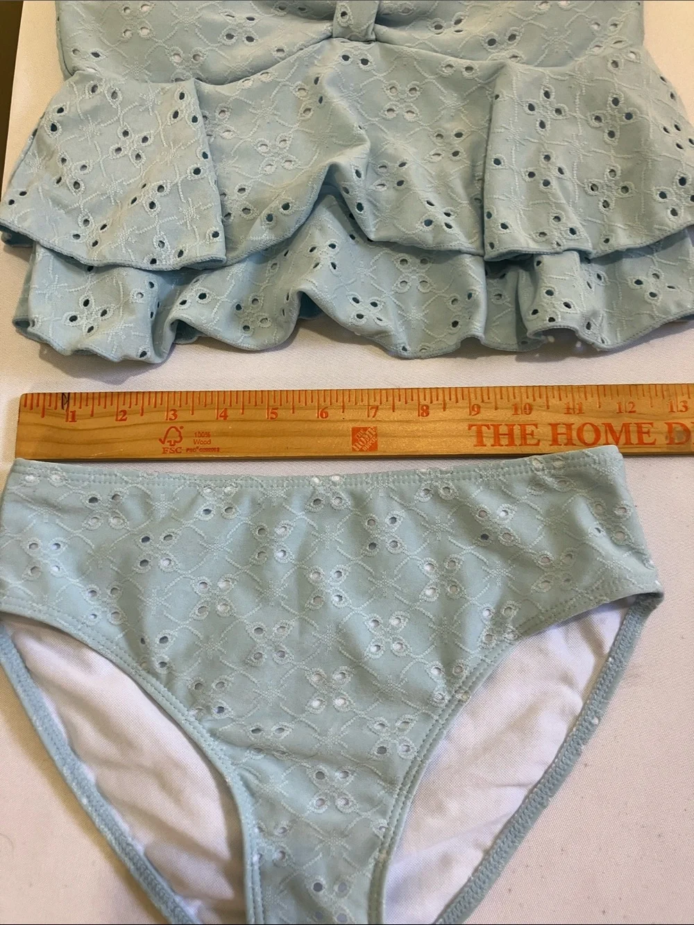 Light Blue Eyelet Ruffle Tankini Set - Kids Swim